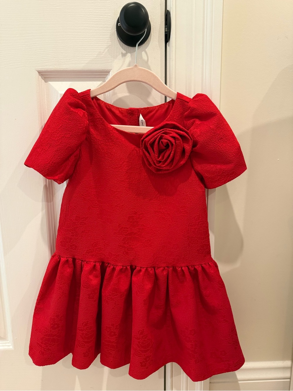 Janie and Jack Girls Red Floral Textured Party Dress with Rosette